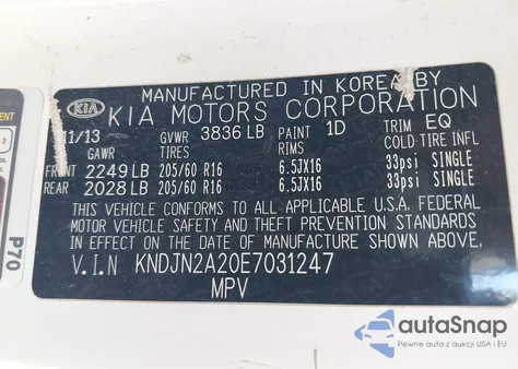 2014 Kia Soul z USA, uszkodzony, nr VIN KNDJN2A20E7031247